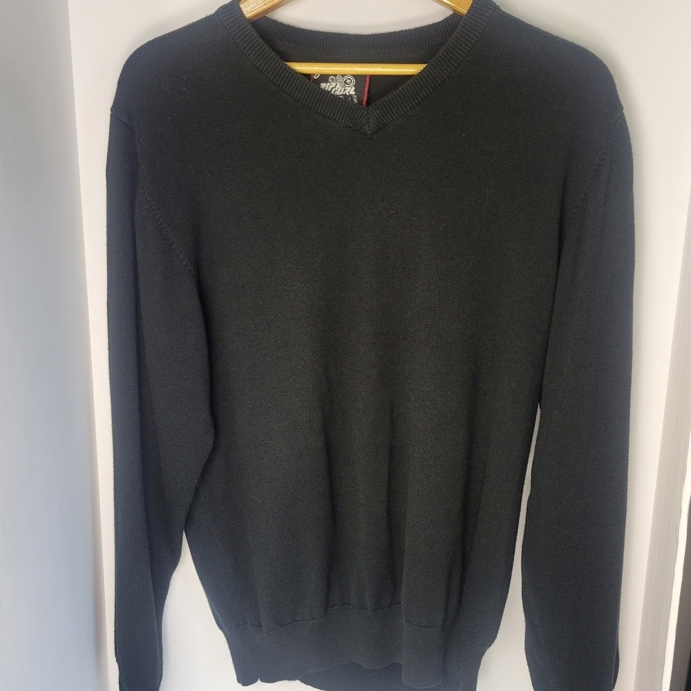 Rip Curl Mens V-Neck Sweater Black Long Sleeve Cotton Blend CSWWMC Size XL